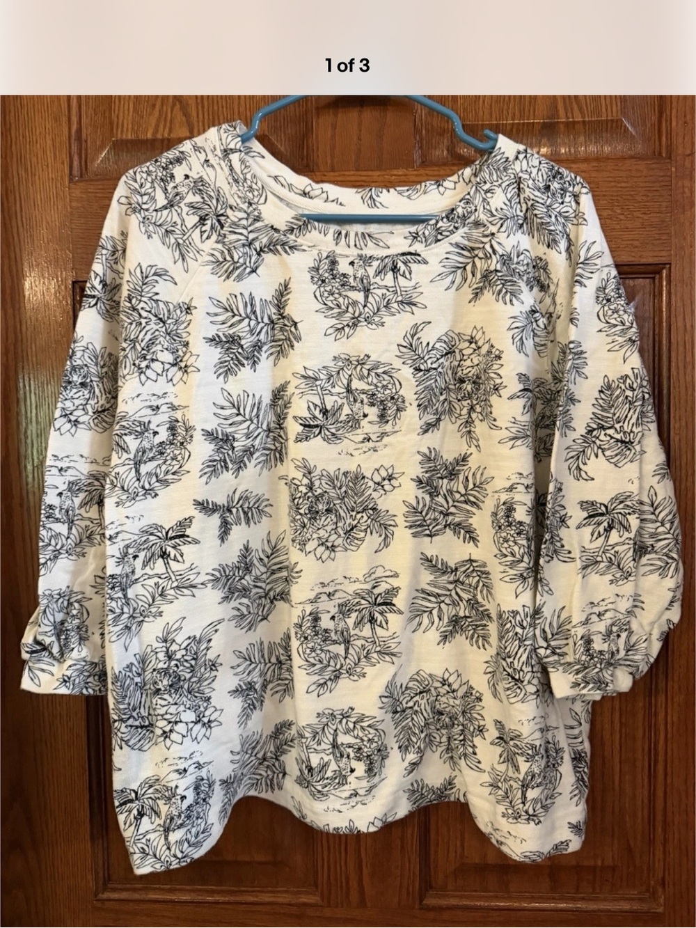 LOFT White Long-Sleeve Tee with Navy Floral Sketch Print
